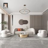  Set ghế sofa cong vải lông cừu xám trắng KT103 Farlet nhỏ xinh 