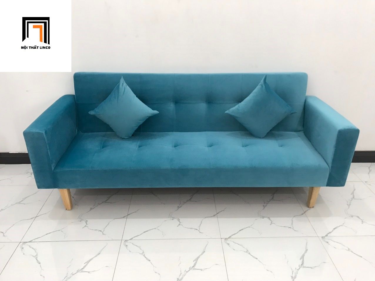  Bộ ghế sofa giường xanh dương vải nhung BTV 2m giá rẻ 