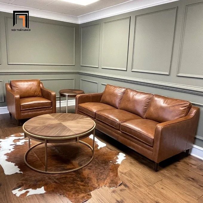 Bộ ghế sofa phòng khách sang trọng KT17 Abbot da giả màu nâu 