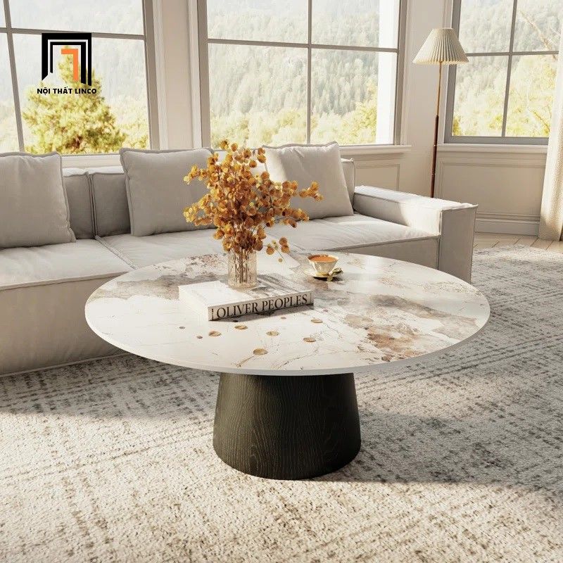  Bàn sofa xinh xắn mặt đá ceramic 80cm BSF54 Concha cao cấp 