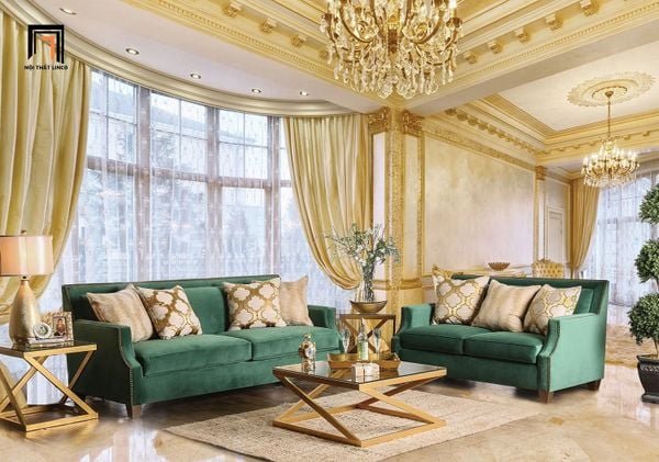 bộ ghế sofa vải nhung xanh lá