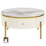  Bàn sofa mặt đá tròn 60 hộc kéo BSF60 Eureka chân inox đẹp 