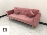  Bộ bàn ghế sofa giường nhỏ 2m BTV màu hồng phấn vải nhung 