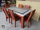  Set bàn ghế ăn đá GF14-BAD6-G300-B354 6 ghế gỗ nâu đẹp 