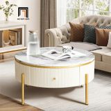  Bàn sofa mặt đá tròn 60 hộc kéo BSF60 Eureka chân inox đẹp 