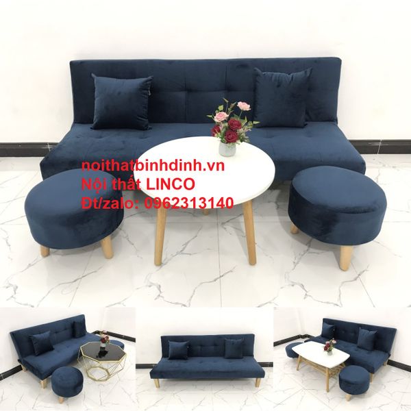  Ghế sofa xanh dương đậm đa năng vải nhung dài 1m7 giá rẻ 
