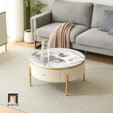  Bàn sofa mặt đá tròn 60 hộc kéo BSF60 Eureka chân inox đẹp 