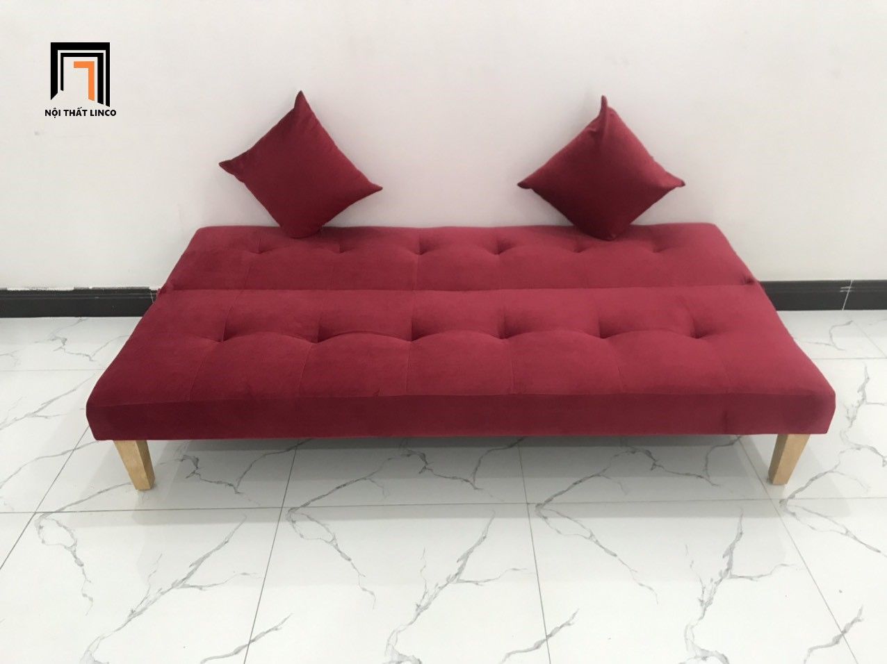  Bộ bàn ghế sofa giường đỏ đô vải nhung mềm dài 1m72 
