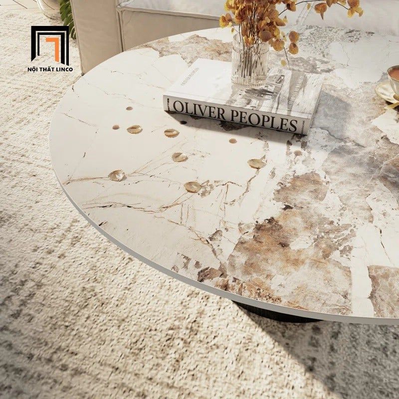  Bàn sofa xinh xắn mặt đá ceramic 80cm BSF54 Concha cao cấp 