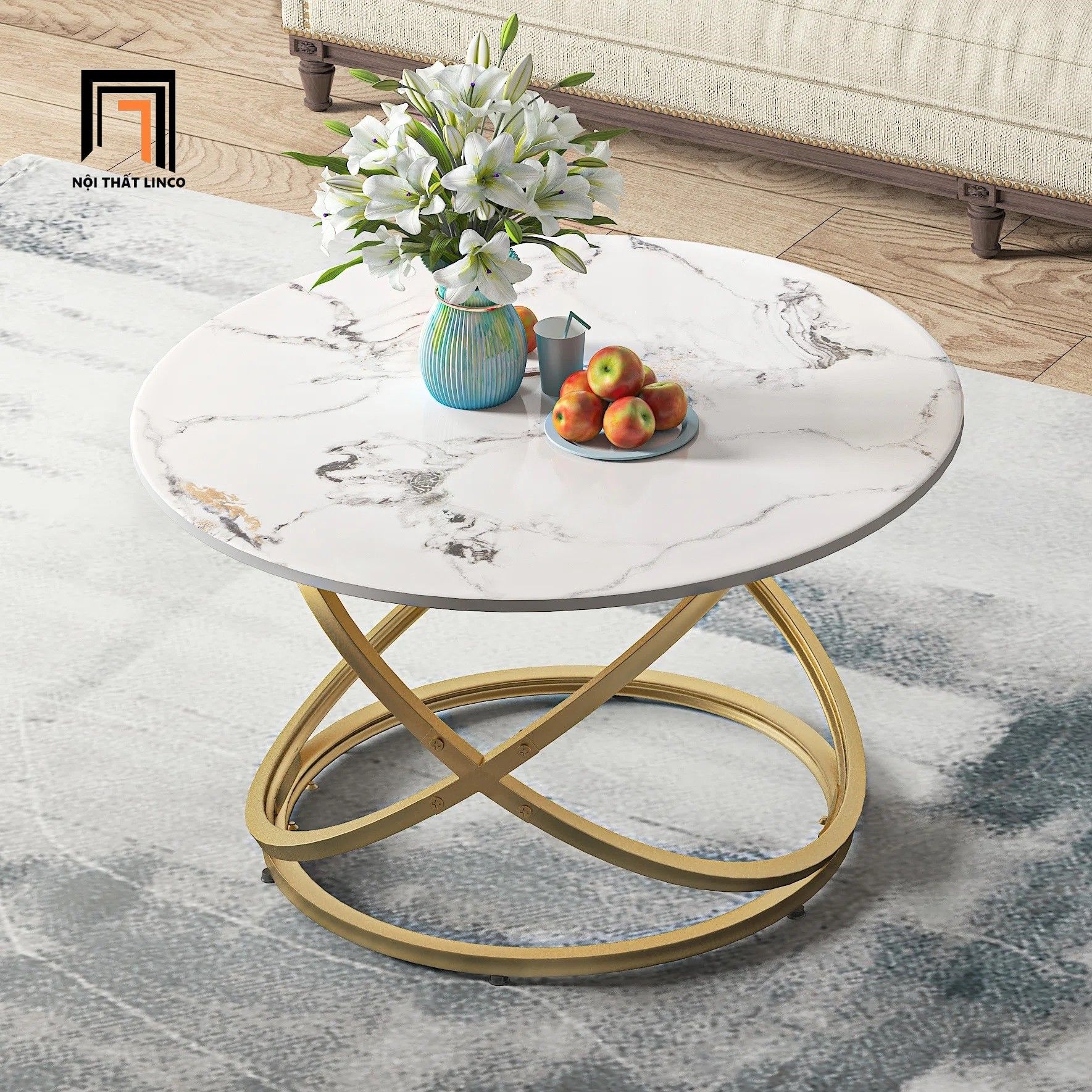  Bàn trà mặt đá tròn BTPK52 Cibec 60cm khung chân uốn cong 