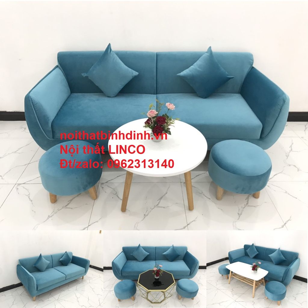 Bộ bàn ghế sofa văng dài phòng khách xanh dương Linco Quy Nhơn ...