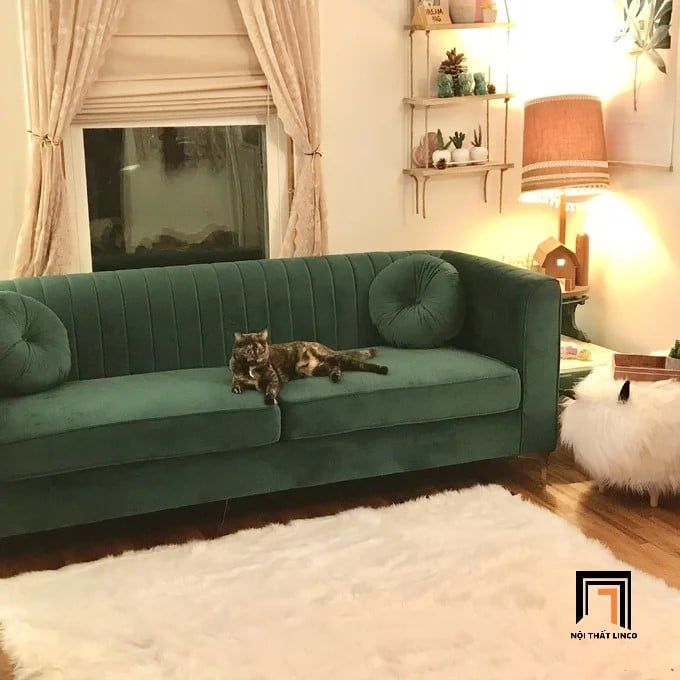  Ghế sofa băng dài 2m1 vải nhung nỉ BT68 Herbert xanh đậm 