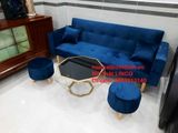  Bộ ghế sofa băng giường BTV 2m thông minh xanh đậm vải nhung 