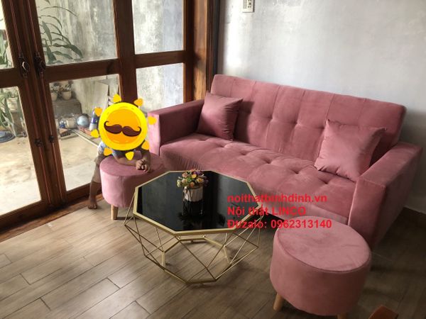 bộ ghế sofa giường nằm màu hồng phấn