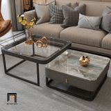  Cặp bàn sofa vuông mặt đá BSF45 Modany khung chân sắt đen 