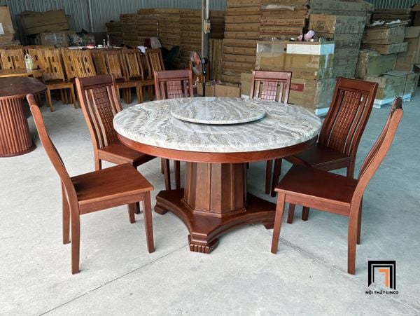 set bần ăn tròn mặt đá xoay