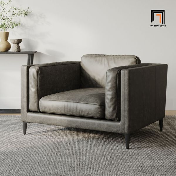 ghế sofa đơn hiện đại da giả xám đen
