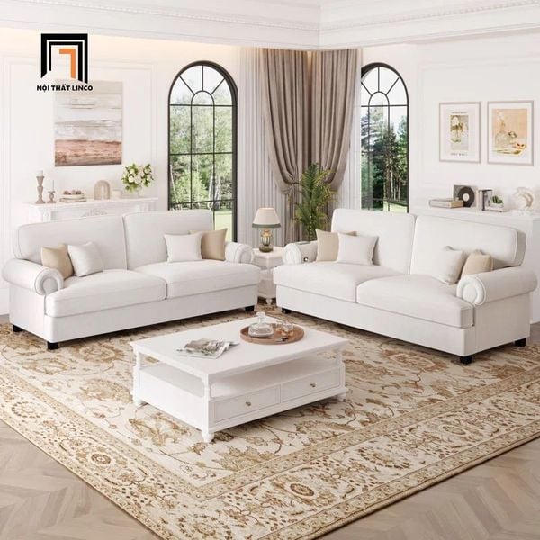 set 2 ghế sofa phòng khách trắng kem