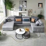  Set ghế sofa chữ U sang trọng UT8 Freda 3m2 phối vải nỉ xám 