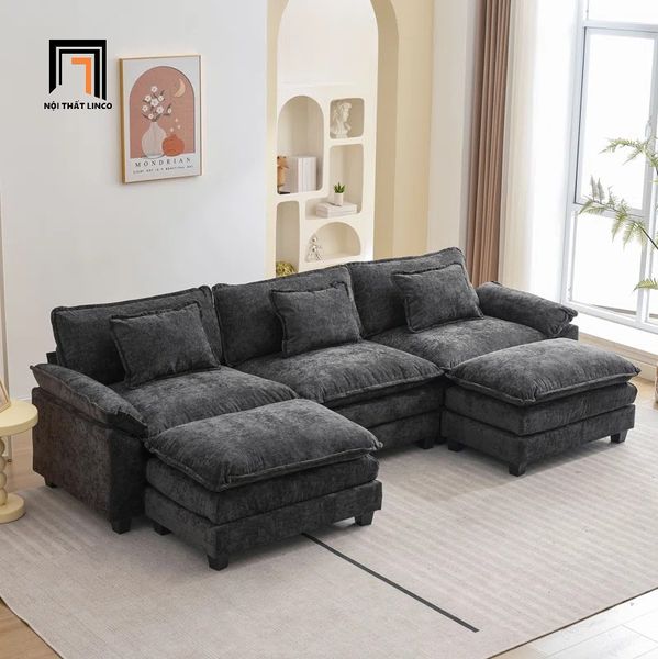 bộ ghế sofa U vải nỉ xám than