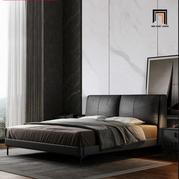 giường ngủ da công nghiệp xám đen
