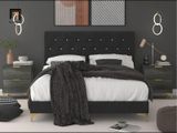 Giường ngủ vải nỉ màu đen 1m6 x 2m GN20 Ossabaw đính nút 