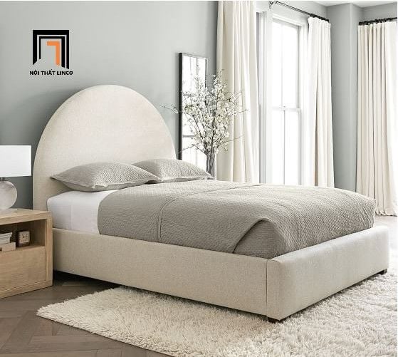 giường ngủ vải nỉ trắng kem nhỏ xinh