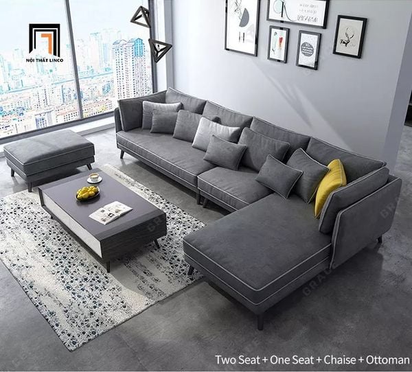  Bộ ghế sofa góc L GT21 Grace 3m1 x 1m6 chạy viền trắng đẹp sang trọng 