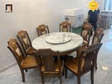  Bộ bàn ăn 8 ghế gỗ GF19-BAD8-G317-B359 mặt đá tròn xinh 