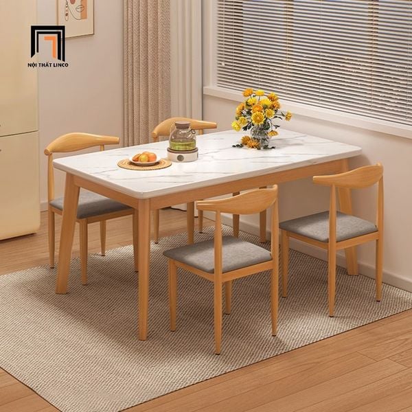 bộ bàn ăn gỗ mặt bàn giả đá