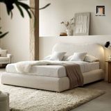  Giường ngủ bọc vải lông cừu trắng kem GN65 Egerie xinh xắn 