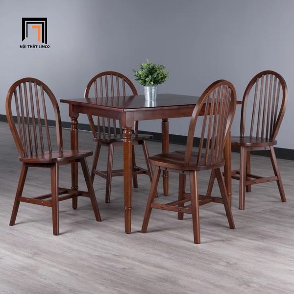 set bàn ăn vuông màu nâu đậm