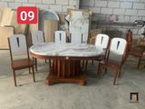  Set bàn ăn mặt đá oval GF25-BAD6-G304-B358 6 ghế gỗ đẹp 
