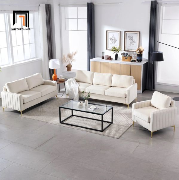 set ghế sofa nỉ màu trắng kem