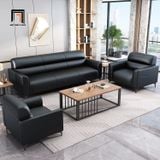  Bộ ghế sofa văn phòng làm việc KT163 Trawen bọc da giả đen 