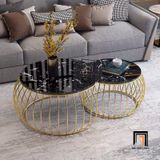  Cặp bàn sofa mặt đá tròn BSF81 Lunn khung sắt lồng chim đẹp 
