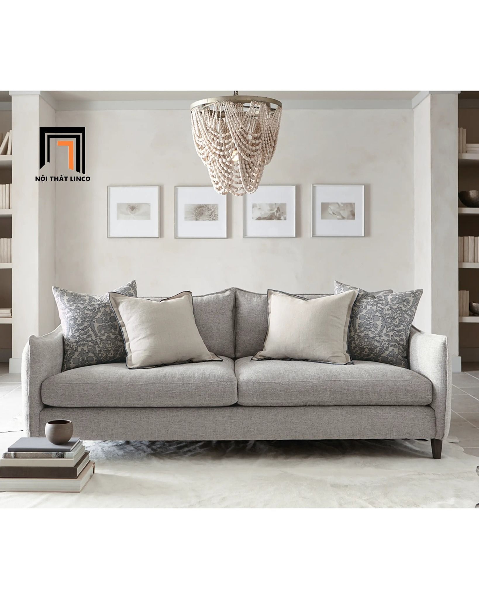  Ghế sofa văng vải nỉ đẹp BT114 Bernhat dài 2m xám trắng 