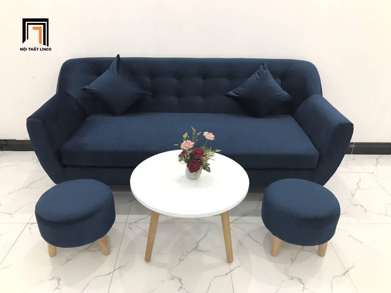  Bộ bàn ghế sofa băng BGN dài 1m9 xanh dương đậm vải nhung 