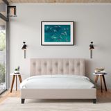  Giường ngủ xinh xắn 1m6 x 2m GN4 Mork vải nhung trắng kem 