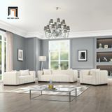  Set ghế sofa màu trắng kem KT121 Peggy vải nỉ cho gia đình 
