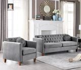  Set ghế sofa gia đình cao cấp KT125 Prady bọc vải nhung xám 