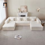  Set ghế sofa chữ U xinh xắn UT17 Dade 3m1 vải nỉ trắng kem 