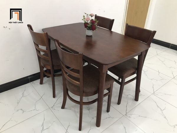  Bàn ăn 4 ghế gỗ nhỏ xinh 3-KH4-G02-B108-nau gỗ màu nâu đậm 