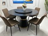  Bàn ăn 6 ghế mặt tròn đá ceramic đen 48-BAD6-G13-B81 cao cấp 