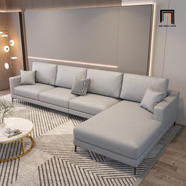 sofa góc l da công nghiệp xám trắng