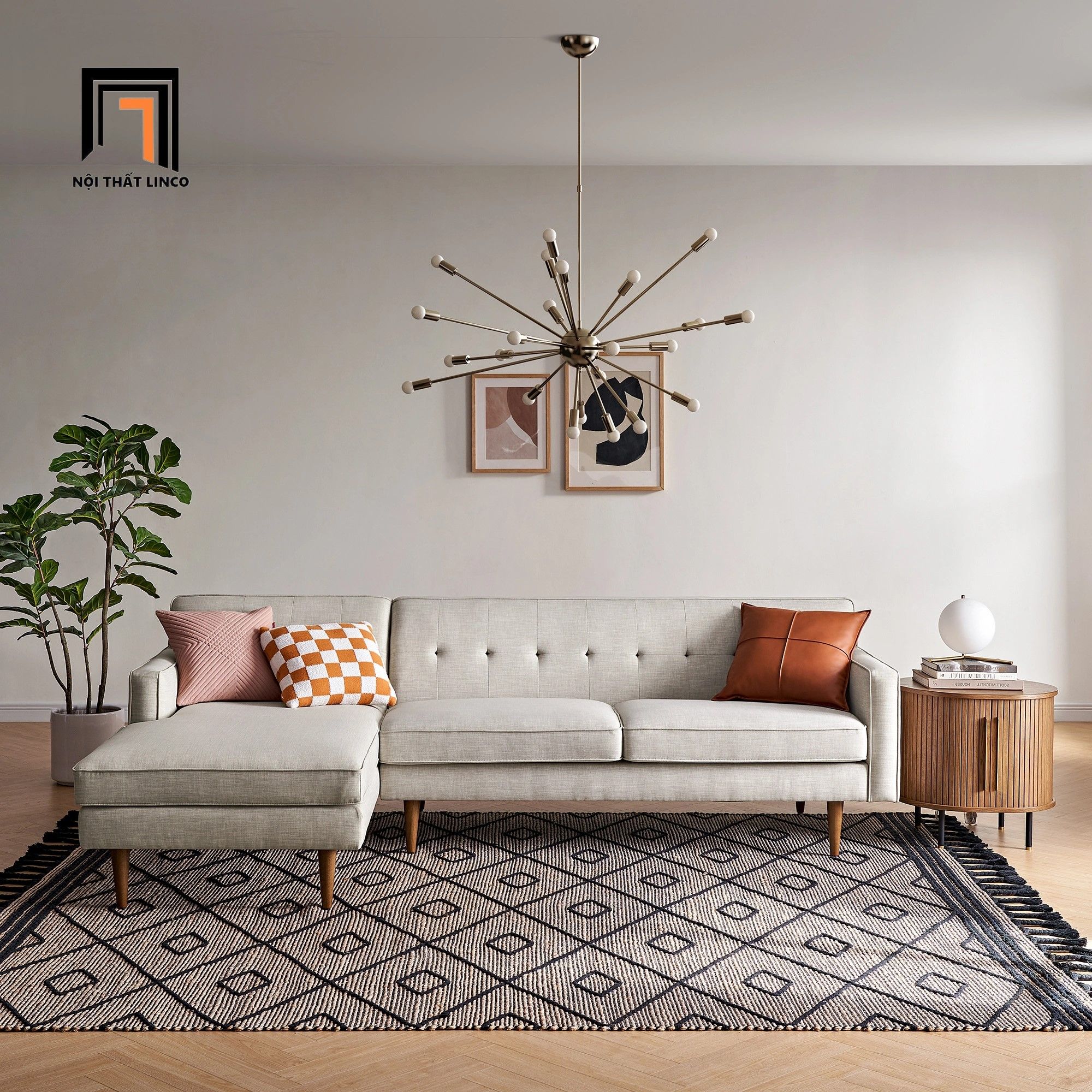  Bộ ghế sofa góc L hiện đại GT203 Elias 2m3 x 1m6 xám trắng 