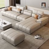  Bộ ghế sofa góc L cao cấp GT266 Tolstoy da giả xám 3m x 1m6 
