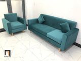  Set ghế sofa băng phòng khách NS05 xanh lá vải nhung 