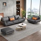  Set ghế sofa phòng khách bọc da Pu KT34 Maxky màu xám đậm 