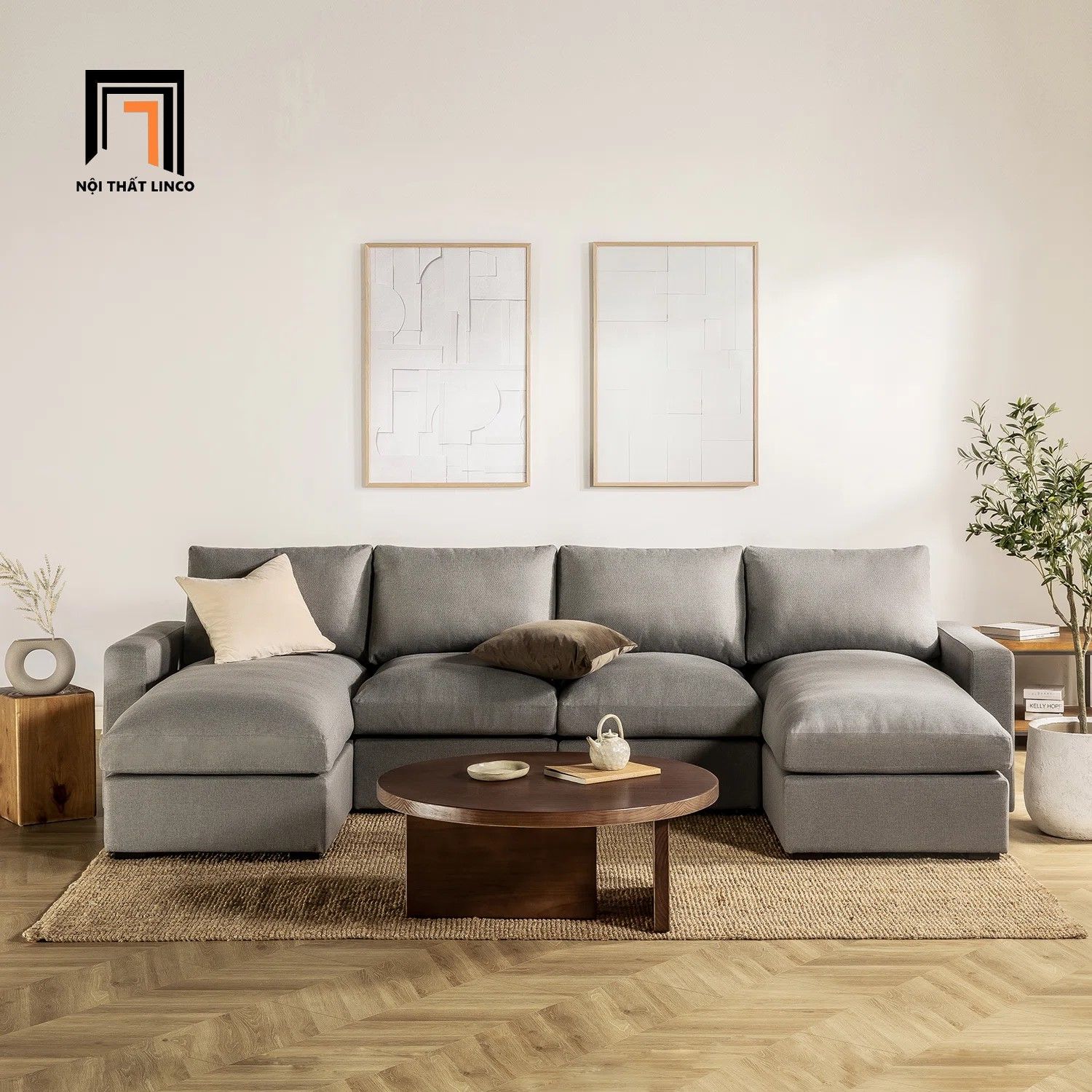  Bộ ghế sofa góc chữ U GT22 Ushape 2m8 x 1m6 màu xám đen 
